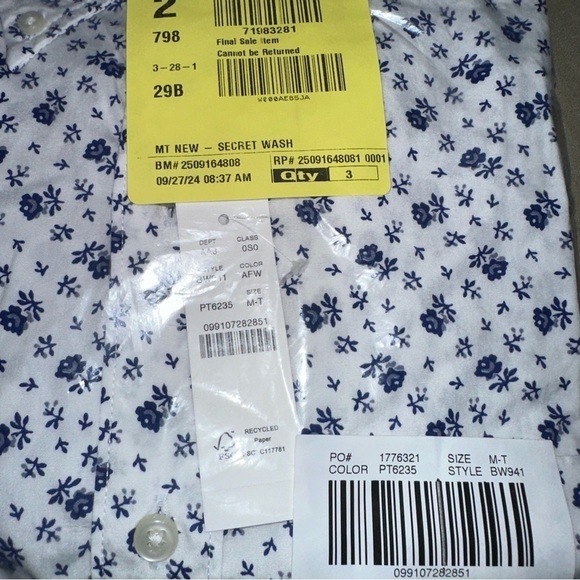 NWT J. Crew Tall Secret Wash Cotton Poplin Button Down Shirt Amsterdam Floral MT - Picture 5 of 6